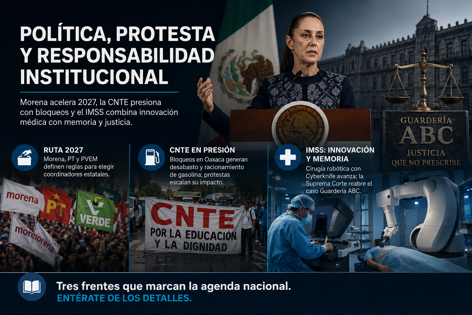 Morena acelera 2027, la CNTE presiona con bloqueos y el IMSS enfrenta avance tecnológico y memoria judicial